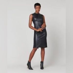 Spanx Leather-Like Combo Fitted Dress in Luxe Black Size: M